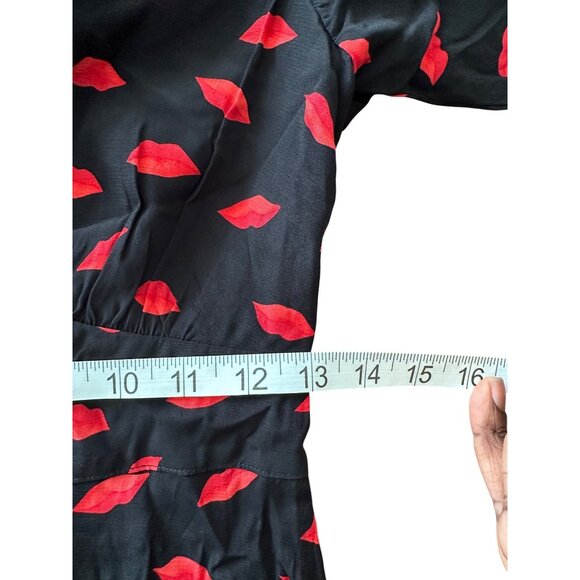 A New Day Black & Red Lip Print Midi Dress Size 2 Whimsical Dreamy Flowy - Picture 8 of 9